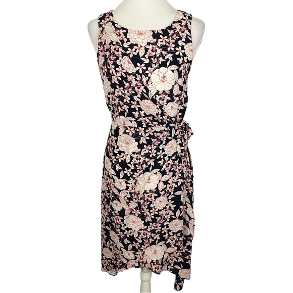 BANANA REPUBLIC | Navy Blue White Floral Print Faux Wrap Midi Dress NWT Sz 2 - Picture 3 of 15
